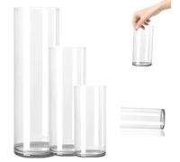 3 Large Acrylic Clear Cylinder Vase Set, 16" 12'' 8'' Tall Floor Large Flower Vase, Unbreakable Plastic Hurricane Vases, Different Size for Living Room, Desk, Wedding Centerpieces Flower Bouquet Décor