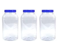 3 Large Storage Jars 4430ml with Blue Screw top lids by Britten & James. Clear Food Grade Plastic - Safe, hygienic and Attractive.