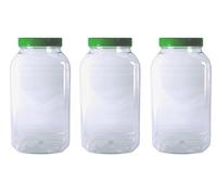 3 Large Storage Jars with Green Screw Top Lids by Britten & James. Clear Food Grade