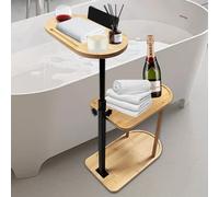 3 Layer Bath Tub Tray Table Liftable Freestanding Bamboo Bath Tray Caddy for Tub Against Wall Shelf Bathroom Organizer Shelf for Luxury Spa, Home Spa Bathtub Accessories