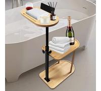 3 Layer Bath Tub Tray Table Liftable Freestanding Bamboo Bath Tray Caddy for Tub Against Wall Shelf Bathroom Organizer Shelf for Luxury Spa