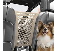3-Layer Car Mesh Organizer,Seat Back Net Bag Organizer,Stretchable Pet Barrier Dog Car Net Barrier of Backseat Pet Kids,Cargo Tissue Handbag Purse Holder,Driver Storage Netting Pouch (Beige)