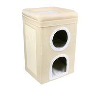 3 Layer Cat House with Integrated Scratching Pad - Large Collapsible Double Cat Bed with Detachable Cushions,Multi-Level Kitty Condo & Hideaway for Indoor Cats, Small Medium Pets