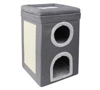 3 Layer Cat House with Integrated Scratching Pad - Large Collapsible Double Cat Bed with Detachable Cushions,Multi-Level Kitty Condo & Hideaway for Indoor Cats, Small Medium Pets