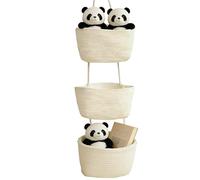 3 Layer Cotton Woven Hanging Baskets, 41.3 in Overall, Wall-Mounted Storage for Kitchen, Bathroom, Closet, White Space Efficient Organizers