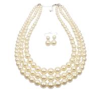3-Layer Faux Pearl Necklace and Earring Set, Classic Round Pearl Jewelry Set, Adjustable Statement Necklace for Wedding, Party, Bridal, Daily Wear