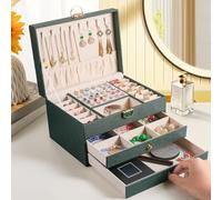 3 Layer Jewelry Holder Organizer with 2 Drawer Jewelry Organizer Tray, Large Jewelry boxes for Women with Velvet Earring Organizer, Lockable Jewelry Boxes & Organizers, Christmas Gifts for Women