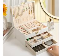 3 Layer Jewelry Holder Organizer with 2 Drawer Jewelry Organizer Tray, Large Jewelry boxes for Women with Velvet Earring Organizer, Lockable Jewelry Boxes & Organizers, Christmas Gifts for Women