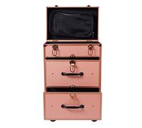 3 Layer Makeup Rolling Train Box, Professional Beauty Trolley on Wheels, Large Cosmetic Trolley with 3 Drawers & Locks, Cosmetic Storage Organiser for Travel, Gift for Mothering Sunday (Rose Gold)