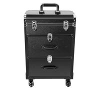 3 Layer Makeup Rolling Train Box, Professional Beauty Trolley on Wheels, Large Cosmetic Trolley with 3 Drawers & Locks, Cosmetic Storage Organiser for Travel, Gift for Mothering Sunday (Black)