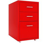 3-Layer Mobile File Cabinet - Red Fully Assembled Storage Rack for Office Filing and Magazine nizer Durable 0.9mm Metal Rolling Drawer Unit Commercial Use