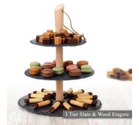 3 Layer Natural Slate Food Stand Tier Round Serving Display Platter Cakes Board