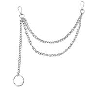 3-Layer Punk Pocket Watch Chain, Unisex 16-Inch Hip Hop Style with Key Ring, Trendy Metal Pants Chain for Nightlife & Events