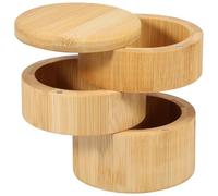 3 Layer Seasonings Box Spice Jar Bamboo Salt and Pepper Box with Magnetic Swivel Lid Round Rotary Spice Seasoning Container for Kitchen Cooking Small Bamboo Storage Box for Sugar Salt Pepper