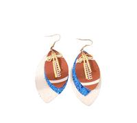 3 Layer Shiny Faux Leather Football Bow Drop Dangle Earrings Glitter Sports Black Red Blue Game Day Cheerleading Sports Fan Jewelry Gift, Faux Leather, No Gemstone