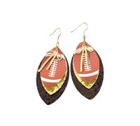 3 Layer Shiny Faux Leather Football Bow Drop Dangle Earrings Glitter Sports Black Red Blue Game Day Cheerleading Sports Fan Jewelry Gift, Faux Leather, No Gemstone
