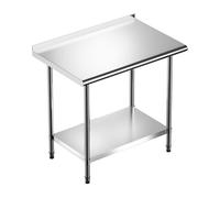 3-Layer Stainless Steel Kitchen Prep Table with Adjustable Undershelf & Rounded-Corner Backsplash, Perfect for Home & Restaurant Use (C-Silver, 76x61x85cm)