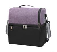 3-Layer Thermal Insulated Lunch Bag, Double Layer Cooler Bag Camping Picnic Work, Waterproof Oxford Cloth Food Tote with Handle and Strap, Wine for Red, 25x18x28cm(Purple)