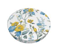 3-Layer Thickened Round Bar Stool Covers 14 Inch,Blue Flower Floral Pattern Roses Print Stretch Round Bar Cushion Washable Crease-Resistant Slipcovers For Home Bar Hotel Market Commercial Places