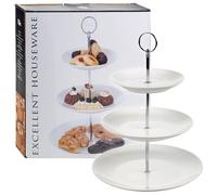3 Layer Tier Ceramic White Round Serving Display Cakes Platter Food Stand Rack