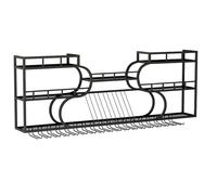 3-Layer Wall-mounted Wine Rack with LED Light Black Iron Bottle Shelf Multifunctional Floating Display for Home & Bars 150cm/59in Includes Cup Holders