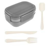 3 Layers Food Containers Include Knife Fork and Spoon Leakproof Food Box Stackable Plastic Food Trays Microwave Safe Meal Prep Container for Dining Out Work School(Grey)