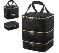 3-Layers Nail Polish Organizer Bag 84 Grids Large Capacity Essential Oil PU with Handle Lamp Case Gel(Black)