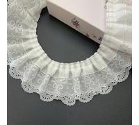 3-Layers White Pleated Chiffon Lace Trim Ribbon for Sewing Craft Dress Skirt Cloth Embroidered Applique Wedding,2 Yards (2.56 inches)