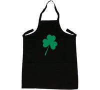 3 Leaf Irish Shamrock Black Apron (Green Print)