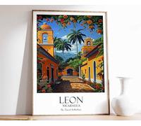 3 Leon Print Leon Travel Poster Nicaragua Travel Print Tropical Decor Botanical Print Nicaragua Poster A3 - Wall Art Home Decor Movie Poster Canvas Film Cinema Retro Vintage Cult Classic Nostargic Sa