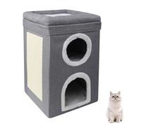 3-Level Cat Tree Apartment, Cat House with Scratching Post, 2 Hideaways and Foldable Soft Top Plush Bed, Modern Barrel Cat Tower Furniture for Indoor Cats