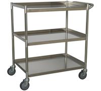 3 Level Stainless Steel Workshop Trolley - 810 x 458 x 862mm - 30kg Per Shelf