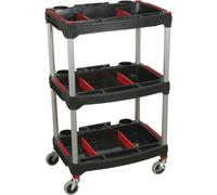3 Level Wheeled Composite Workshop Trolley with Parts Storage - 30kg Per Shelf