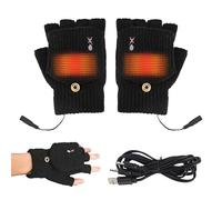 3 Levels Rechargeable Hot Fingerless Work Gloves, USB Heated Gloves, Gifts (C-black)
