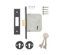 3 Lever Deadbolt Mortice Door Lock - High Security Lock with Keys - Suitable for Wooden Internal & External Doors - Easy to Install (Matte Black - Boxed, 2½" (64mm))