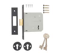 3 Lever Deadbolt Mortice Door Lock - High Security Lock with Keys - Suitable for Wooden Internal & External Doors - Easy to Install (Matte Black - Boxed, 3" (76mm))