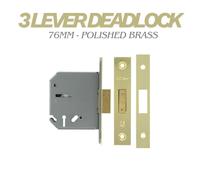 DEAD LOCK WITH ESCUTCHEONS 80mm (3") 5 LEVER BS BRITISH POLISHED BRASS YALE NEW