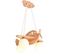 3-Light Airplane Ceiling Hanging Lamp LED Pendant Lights for Bedroom Boy Eye-Protection Wood Chandelier with White Globe Large Pendant Light for Girls Bedroom Boy Bedroom