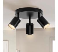 3-light Ceiling Spotlight Fixture, Round Chassis Gu10 Base Lamp Rotatable Ceiling Spotlight, Track Fixture Wall Lamp Directional for Kitchen, Bedroom, Picture Wall(22cm/8.6", Black)