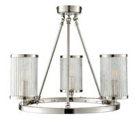 3 Light Chandelier Pendant Nickel Ribbed Glass Shade Hanging Ceiling Lamp Holder