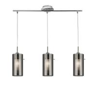 3 Light Chrome Finish Ceiling Fitting Bar Pendant Light with Smoked Glass Shades