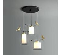 3 Light Cluster Bird Pendant Light Kitchen Island Mid Century Long Chandelier Blown Smoke Gray Milk Glass Industrial Farmhouse Hanging Ceiling Lamp for Dining Room Living Room Stairwell