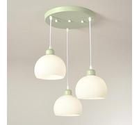 3 Light Fixture Green Nordic Pendant Kitchen Island Mid Century Milk Glass Hanging Lamp Ceiling Farmhouse Chandelier for Bedroom Dining Table Stairwell Staircase