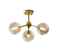 3-Light Glass Sputnik Chandelier Gold Metal Brushed Brass Linear Hanging Pendant Light Magic Bean Molecule Ceiling Pendant Light Fixtures for Bedroom Living Room Hallway (3-Light)