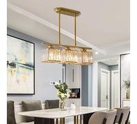 3-Light Gold Crystal Chandelier - Long Linear Pendant Light for Dining Room, Kitchen Island, Living Room & Bar - Elegant Black Crystal Hanging Fixture
