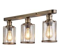 3 Light kitchen Ceiling Bar Antique Brass Seeded Glass Shades Vintage style