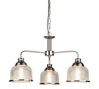 3 Light Pendant Ceiling Light Bistro Satin Silver Holophane Glass E27 Dimmable