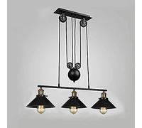 3-Light Pulley Pendant Light, Kitchen Island Light Adjustable Industrial Rustic Chandelier Farmhouse Vintage Ceiling Lights Fixture for Kitchen Island Dining Room Foyer