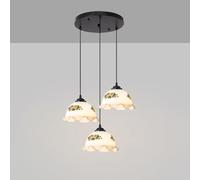 3 Light Rustic Farmhouse Pendant Hanging Light Fixture Milk Glass Flower Pendant Light Black Vintage Hanging Lamp 3 Light Chandelier For Dining Room Kitchen Island Stairwell Staircase Bedroom