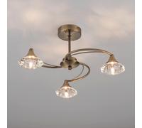 3 Light Semi Flush Ceiling Light Antique Brass Finish Clear Glass Shades Harper Living Bronze One Size